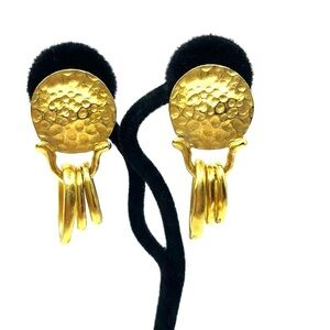 Elegant Matte Gold Hammered Earrings Clip on Premier Designs Vintage Statement